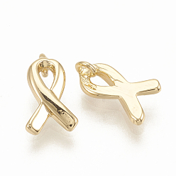 Real 18K Gold Plated Brass Charms, Awareness Ribbon, Nickel Free, Real 18K Gold Plated, 9x5x1mm, Hole: 1mm