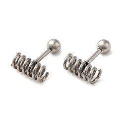 Stainless Steel Color 304 Stainless Steel Stud Earrings, Spiral, Stainless Steel Color, 4.5x11mm