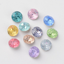 Mixed Color Pointed Back K9 Glass Rhinestone Cabochons, Crackle Style, Imitation Austrian Crystal, Back Plated, Faceted, Flat Round, Mixed Color, 6x3mm