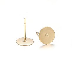 Golden 304 Stainless Steel Stud Earring Findings, Flat Round, Golden, 12x8mm, Pin: 0.8mm