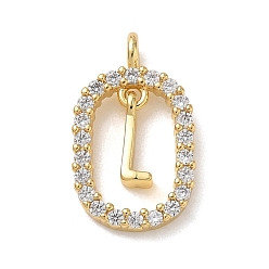 Настоящее золото 18K Латунные микропаве прозрачные подвески с фианитом, овальный с подвесками в виде буквы L, стойки покрытие, долговечный, без кадмия и без свинца, реальный 18 k позолоченный, 18.5x11x3.8 мм, отверстие : 1.8 мм