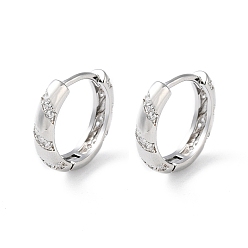 Real Platinum Plated Brass Micro Pave Cubic Zirconia Hoop Earrings, Ring, Real Platinum Plated, 15.5x3.5mm
