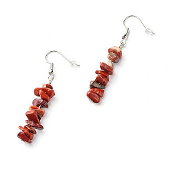 Red Jasper Natural Red Jasper Chip Beads Dangle Earrings, Brass Jewelry for Girl Women, Platinum, 53.5~54.5mm, Pin: 0.5mm