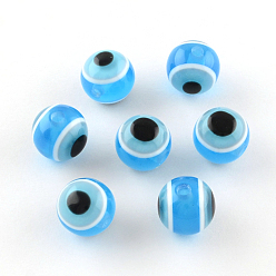 Deep Sky Blue Round Evil Eye Resin Beads, Deep Sky Blue, 10x9mm, Hole: 1.8~2mm
