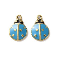 Небесно-голубой 304 из нержавеющей стали шармы эмали, ионное покрытие (ip), очарование божьей коровки, золотые, голубой, 13x8.5x2 мм, отверстие : 1.2 мм