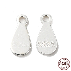 Silver 925 Sterling Silver Chain Extender Drop, Chain Tabs, Teardrop Charms, with S925 Stamp, Silver, 7.5x3.5x0.5mm, Hole: 0.9mm, about 142pcs/10g