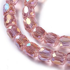 Pale Violet Red AB Color Plated Glass Beads, Faceted Barrel, Pale Violet Red, 8x8mm, Hole: 1mm