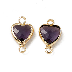 Tanzanite Transparent K9 Glass Connector Charms, Heart Links, with Light Gold Tone Brass Findings, Tanzanite, 14x8.5x3.7mm, Hole: 1.8mm