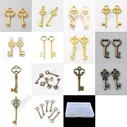 Couleur Mélangete 64 pcs 14 styles pendentifs en alliage, charmes clés, couleur mixte, 15~60x7~23x1~5mm, Trou: 1~18mm, 4 pcs / style