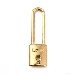Golden Ion Plating(IP) 304 Stainless Steel Pendants, Lock with Word LOVE Charm, Golden, 25x7x2mm, Hole: 3x14.8mm