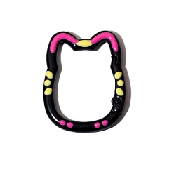 Black Spray Painted Alloy Spring Gate Ring, Cat, Black, 35x28x3.9mm