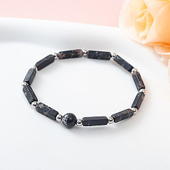 Gemstone Natural Snowflake Obsidian Stretch Bracelet, 7-1/8 inch(18cm)