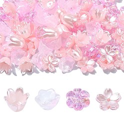 Pink Набор для поиска ювелирных изделий своими руками из пластиковых и акриловых бусин в виде цветов, розовые, 7~11x9.5~11.5x4~8.5 мм, отверстие : 1~1.4 мм, 100 шт / комплект