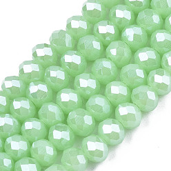 Light Green Electroplate Glass Beads Strands, Imitation Jade Beads, Pearl Luster Plated, Faceted, Rondelle, Light Green, 3.5x3mm, Hole: 0.4mm, about 123~127pcs/strand, 13.7~14.1 inch(35~36cm)