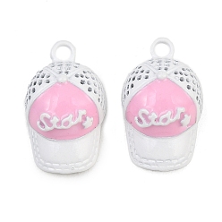 Pink Подвески из эмали и сплава, стойки покрытие, шляпные прелести, окрашеные, без кадмия, без никеля и без свинца, розовые, 23.5x14x8.5 мм, отверстие : 2.5 мм