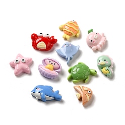 Mixed Color Sea Animal Theme Opaque Resin Decoden Cabochons, Fish & Crab & Starfish, Mixed Shapes, Mixed Color, 14.5~22x15~27x6.5~9mm