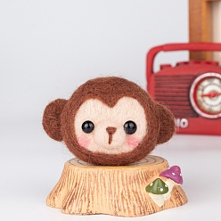 Monkey Cartoon Animal Shape Needle Felting Starter Kit, with Plastic Craft Eye & Foam, Needle Felting Kit for Beginners Arts, Monkey Pattern, 100x80x25mm