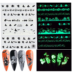 Mixed Shapes Luminous Plastic Nail Art Stickers Decals, Self-adhesive, For Nail Tips Decorations, Halloween 3D Design, Glow in the Dark, Mixed Shapes, 103x80mm