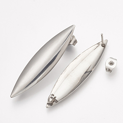 Нержавеющая Сталь Цвет Не тускнеет 304 фурнитура для сережек-гвоздиков из нержавеющей стали, с петлей, лошадиный глаз , цвет нержавеющей стали, 39x9.5 мм, отверстие : 2 мм, штифты : 0.8 мм