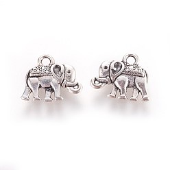 Antique Silver Vintage Elephant Charms, Tibetan Style Alloy Charms, Cadmium Free & Nickel Free & Lead Free, Antique Silver, 12x14x2.5mm, Hole: 1mm