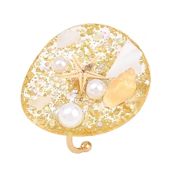 пшеница 304 Открытые кольца для манжеты из нержавеющей стали и смолы, морская звезда в форме раковины, с акрилом, пайетками и имитацией пластикового жемчуга, цвет пшеницы, 18 мм