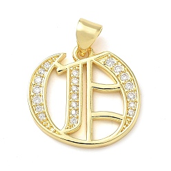 Letter O Латунные микро проложить кубического циркония подвески, стойки покрытие, без свинца и без кадмия, долговечный, реальный 18 k позолоченный, буквы, Письмо O, 18x19x1.8 мм, отверстие : 3.5x5 мм