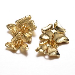 Настоящее золото 24K Долговечные соединители из латуни с покрытием, цветок, без кадмия и без свинца, реальный 24 k позолоченный, 24x16x3.5 мм, отверстие : 1 мм
