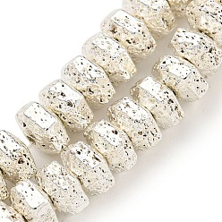 с Покрытием Серебра Гальванические бусины из натуральной лавы, шестиугольник, со серебряным покрытием, 8x7x4.5 мм, отверстие : 1.5 мм, около 93 шт / нитка, 16.14'' (41 см)