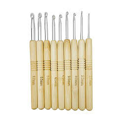 Blanched Almond Aluminum Crochet Hooks Needles, with Bamboo Handle, for Braiding Crochet Sewing Tools, Blanched Almond, 135x10mm, Pin: 2~6mm, 9pcs/set
