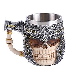 Light Grey Resin & Stainless Steel 3D Column with Skull Mug, for Home Decorations Birthday Gift, Light Grey, 140x110x85mm