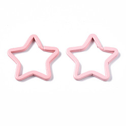 Розовый Застежки-карабины для брелоков из окрашенного железа, звезда, туманная роза, 33.5x35x3 мм, внутренний диаметр: 22.5x27 мм