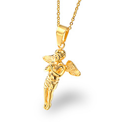 Golden Titanium Steel Angel Fairy Pendant Necklace, Golden, 23.62 inch(60cm)