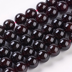 Garnet Gemstone Beads Strands, Natural Garnet, Round, 4mm, Hole: 0.5mm, about 46pcs/strand, 7.5 inch