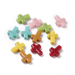 Mixed Color Crackle Opaque Acrylic Beads, Imitation Turquoise, Cross, Mixed Color, 16.5x12.5x4.5mm, Hole: 2mm, about 893pcs/500g
