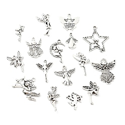 Antique Silver Alloy Pendants, Fairy Angel, Antique Silver, 17.5~30x8.5~25.5x1.5~2mm, Hole: 1.6mm, 2pcs/Style