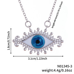 Платина Элегантные латунные прозрачные кубические цирконии ожерелья с подвесками в виде синих глаз, простые роскошные украшения для повседневного ношения, платина, 15.75 дюйм (40 см)