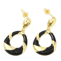 Black Enamel Teardrop Dangle Stud Earrings, Real 18K Gold Plated Brass Earrings for Women, Cadmium Free & Lead Free, Black, 30x16mm