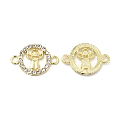 Golden Alloy Crystal Rhinestone Connector Charms, Flat Round Links with Angel, Golden, 15.5x23x1.8mm, Hole: 2mm