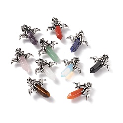Mixed Stone Natural & Synthetic Gemstone Pendants, with Antique Silver Tone Alloy Bat Findings, Cadmium Free & Lead Free, Faceted Bullet Charm, Mixed Dyed and Undyed, 47x39x14mm, Hole: 6x9mm