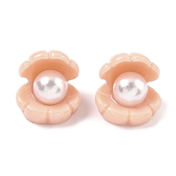 Персиковый Слойка Кабошоны из смолы, формы раковины, с абс пластмассовой имитационной жемчужиной, розовые, 18.5x18.5x19.5 мм
