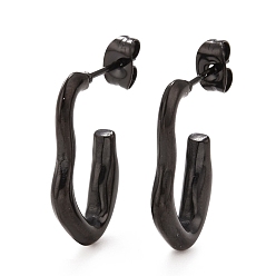Electrophoresis Black 304 С-образные серьги-гвоздики из нержавеющей стали, серьги-кольца с волнистым обручем для женщин, ионное покрытие (ip), электрофорез черный, 23.5x16x3.5 мм, штифты : 0.8 мм