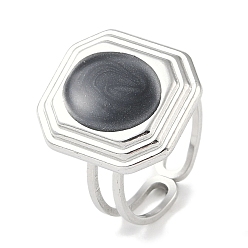 Нержавеющая Сталь Цвет 304 восьмиугольные манжетные кольца из нержавеющей стали с эмалью, открытые кольца для женщин, цвет нержавеющей стали, регулируемый