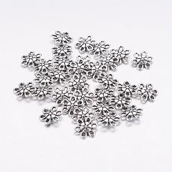 Antique Silver Tibetan Style Alloy Flower Pendants, Lead Free and Cadmium Free, Antique Silver, 9x9x3mm, Hole: 1mm