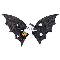 ghost Children's Halloween Double-layer Bat Wing Hair Clip with Bow - Pumpkin Head