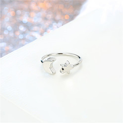 Moon silver Stylish and Creative Lightning Moon Star Open Ring for Women