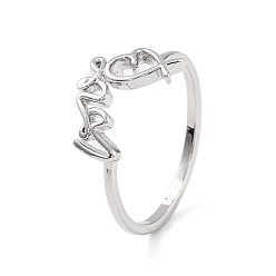 Platinum Brass Open Cuff Rings for Women, Word Love, for Valentine's Day, Platinum, Inner Diameter: 19mm