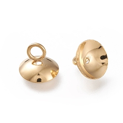 Real 24K Gold Plated 201 Stainless Steel Bead Cap Pendant Bails,  for Globe Glass Bubble Cover Pendant Making, Half Round, Real 24k Gold Plated, 10x7mm, Hole: 2.8mm