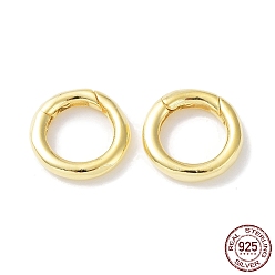 Real 18K Gold Plated 925 Sterling Steel Spring Gate Rings, Round Ring with 925 Stamp, Real 18K Gold Plated, 12x2mm, Hole: 7.5mm