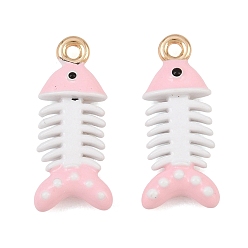 Pink Legierung mit Emailanhängern, Fischgrätcharme, langlebig überzogen, Gestell, golden, rosa, 19.5x8x3.5 mm, Bohrung: 1.4 mm