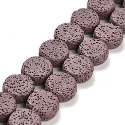 Slate Blue Natural Lava Rock Beads Strands, Flat Round, Dyed, Slate Blue, 14~14.5x6mm, Hole: 1.6mm, about 28pcs/strand, 15.75 inch(40cm)